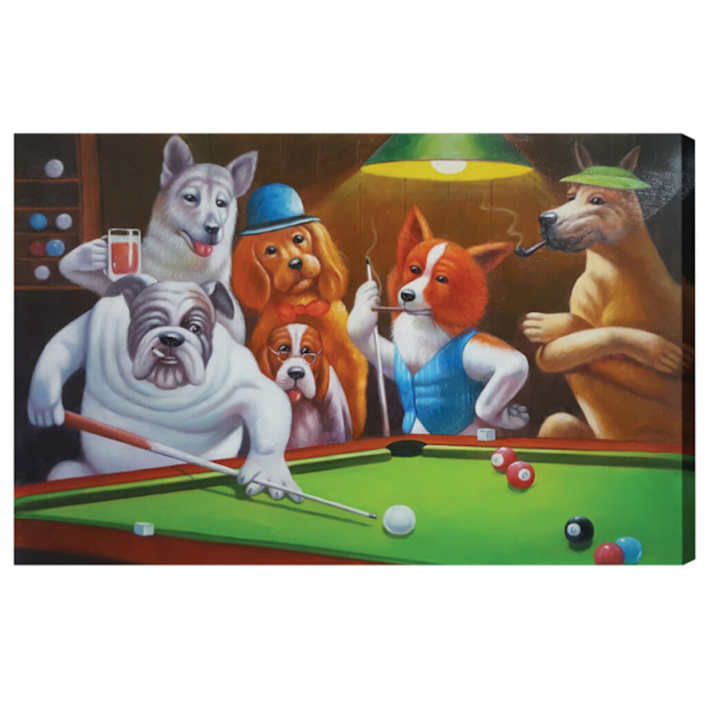 Dogs Playing Pool Oil Painting Game Room